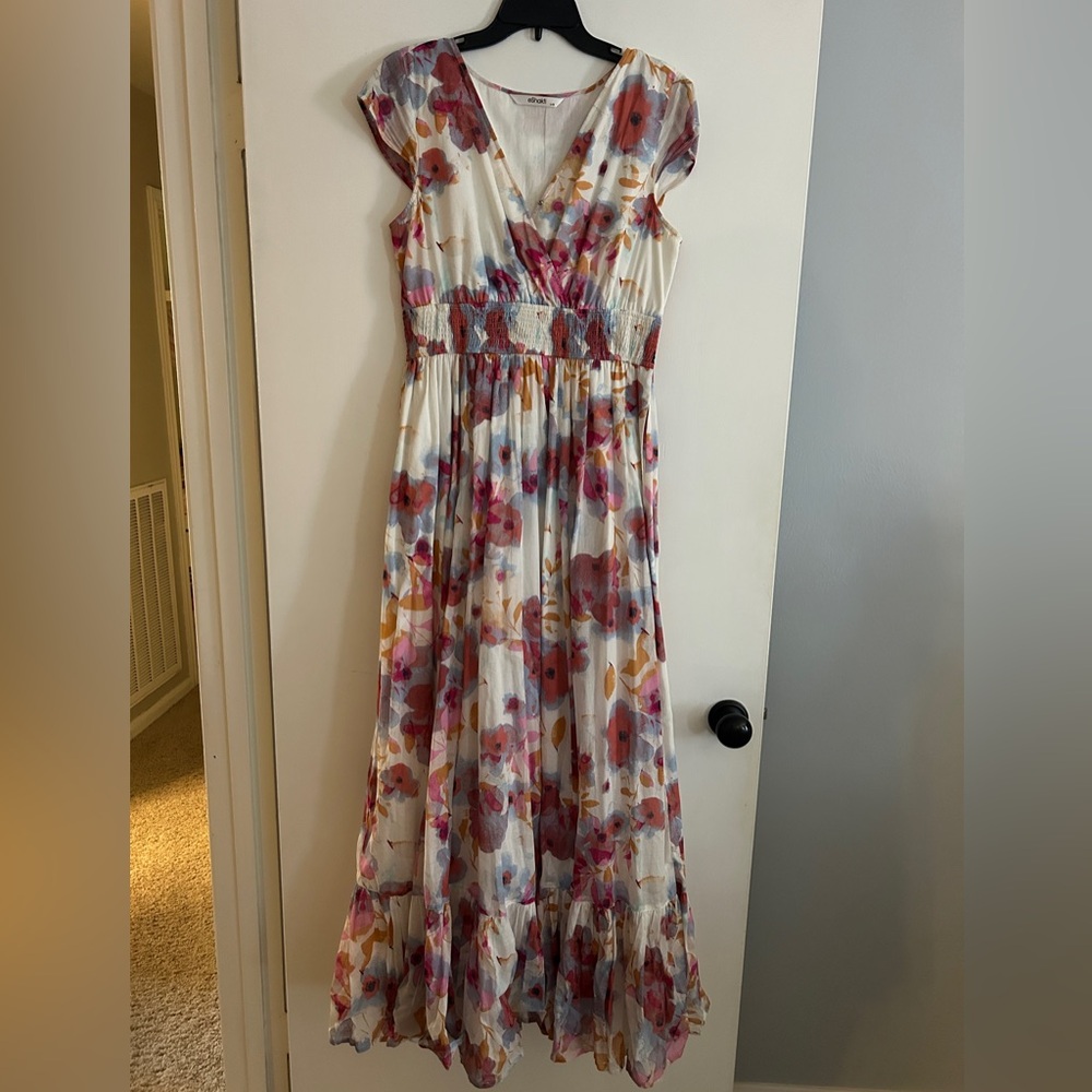 Watercolor Maxi Dress, Size Large